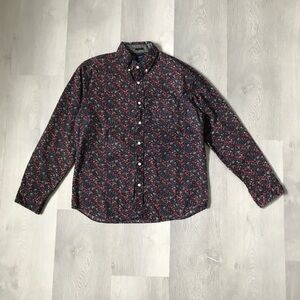 J CREW NAVY FLORAL SHIRT POPLIN LONG SLEEVE BUTTON MENS LARGE